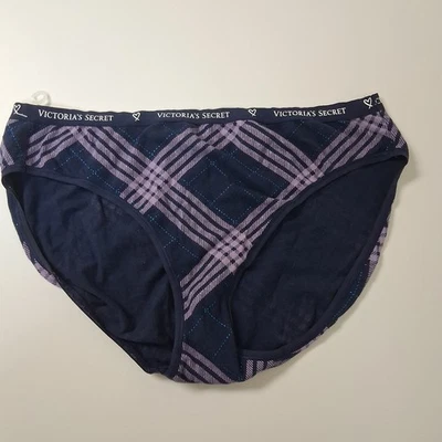 Victoria’s Secret High Leg Brief XL Navy Plaid Cotton Modal Panty NWOT Soft - Image 1 of 4