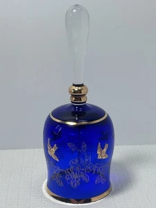 Campana de Colección Bohemia Checa Cristal Azul Cobalto con Superposición Dorada - Imagen 1 de 10