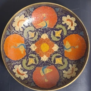 Vintage. Cloisonne emailliertes Messing Pfauen Fuß Schüssel Konsole Schale Blumen 11,5" - Bild 1 von 7
