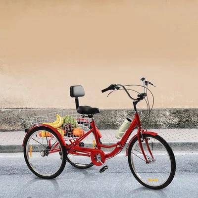 24 Zoll Dreirad für Erwachsene 3-Räder Fahrrad 7-Gang mit Einkaufskorb Dreirad - Bild 1 von 4