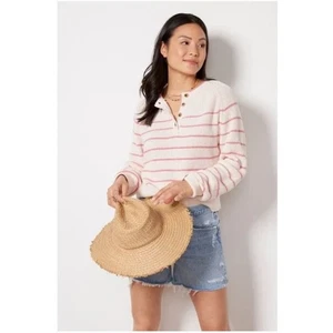 VELVET by GRAHAM & SPENCER NWT Kierra Henley Pullover Sweater in Cream Pink // L - Picture 1 of 12