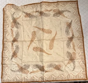 Vtg Silk Scarf Hand rolled Hem 22”Sq Boho Pastel Beige Neutral Hand Painted Gold - Picture 1 of 4