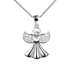 Ladies Guardian Angel Necklace Real 925 Silver Sterling with Cubic Zirconia Women - Picture 1 of 3