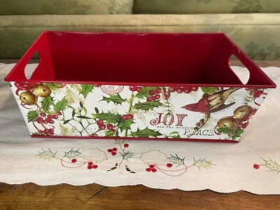 Michel Design Works Mistletoe and Holly Rectangular Storage Decoupage Tin Bin - Image 1 of 4