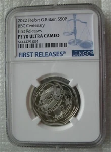 Great Britain UK 50Pence 2022 Silver Proof Piefort Coin BBC Centenary NGC PF70 - Picture 1 of 4