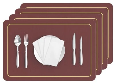 Oterri Placemat Set of 4 Red Faux Leather With White Cloth Napkins 16.5” x 11” - Image 1 of 4