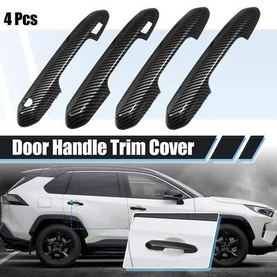 Cubierta de manija de puerta 4 piezas para Toyota RAV4 2019-2021 patrón de fibra de carbono negro Foto 1 de 4