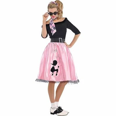 ADULT WOMEN'S SOCK HOP SWEETIE POODLE SKIRT 50'S COSTUME PINK SMALL 2-4 (NEW) - Image 1 of 4