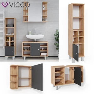 Badmöbel Spiegelschrank Waschbeckenunterschrank Hochschrank Set 3tlg Fynn Vicco - Bild 1 von 7