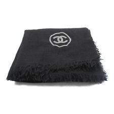 CHANEL Stole wrap scarf wool Black Used Women logo CC Coco