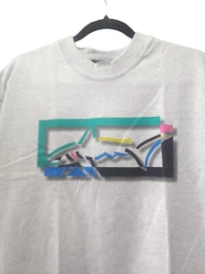 Vintage Greg Norman Gray Colorful Shark Print Graphic T-Shirt Adult Size Large - Picture 1 of 7
