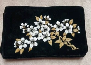 Torii Velvet Beaded Clutch Vtg Floral - Picture 1 of 5