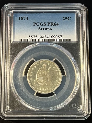1874 SEATED LIBERTY QUARTER PCGS PR64 WITH ARROWS 057 Cover