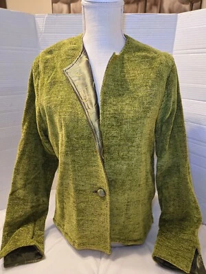 复古纤维艺术家 LYN YARRINGTON M Rust 雪尼尔西装外套 绿色 节日  — 第 1/4 张图片