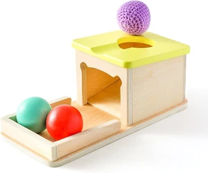 Object Permanence Box with Tray Three Colored Balls (2 Wood+1 Knit) - Montessori - Picture 1 of 12