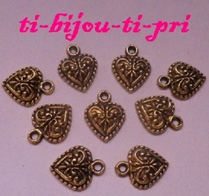 LOT de 10 PENDENTIFS DORE perles breloques COEURS HEART relief création bijoux - Imagen 1 de 1