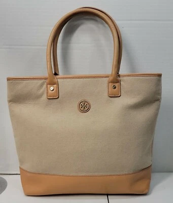 Bolso de Mano Tory Burch Jaden Para Mujer Doble Lana Tostada Franela Cuero Cierre Magnético Foto 1 de 4