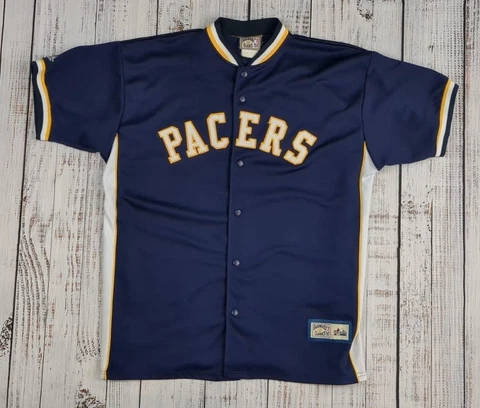 Vtg 90s Majestic Hardwood Classics Indiana Pacers Warm Up Shooting Shirt 2XL Cover