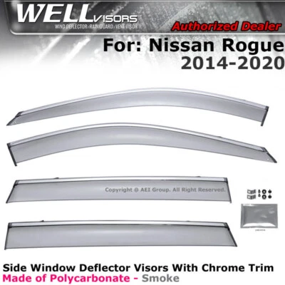 WELLvisors For Nissan Rogue 14-20 Side Clip on Window Visors Chrome - Image 1 of 4