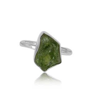 Natural Rough Peridot Ring 925 Sterling Silver Rough Crystal Band For Women Girl - Picture 1 of 9