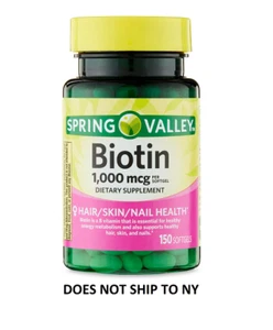 Spring Valley Biotin 1000 mcg 150 Softgels – Supports Healthy Hair, Skin & Nails - Picture 1 of 10