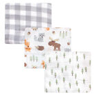 Hudson Baby Cotton Muslin Swaddle Blankets, Woodland 3-Pack, One Size