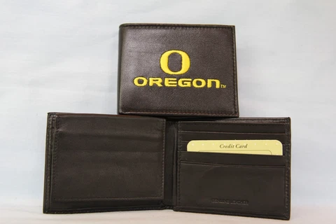 OREGON DUCKS   Embroidered Leather BiFold WALLET  New   black Cover