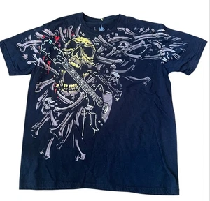 Artful Custom Shirt Men's Lg Black Graphic Skeleton Playing Guitar.    - Picture 1 of 5
