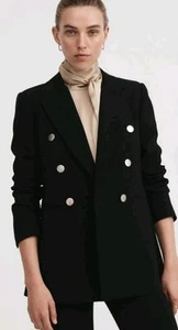 Witchery Black Double Button Longline Jacket Classic Blazer Sz 12 Exc Conditon - Picture 1 of 8