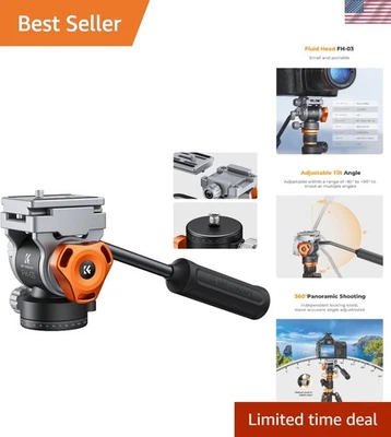 Silky Smooth Tripod Fluid Head for 360° Pan & +90/-90° Tilt - 11 lbs Capacity - Image 1 of 4