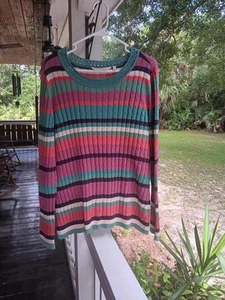 Soft Surroundings cable knit sweater  Crochet Neckline 2ED45 Striped size large - Picture 1 of 8