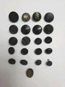 Verschiedene Posten 21 antike schwarze Glasknöpfe geätzt facettiert Goldglanz - Bild 1 von 12