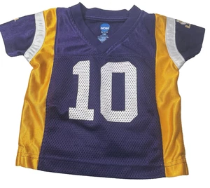 Camiseta de fútbol americano NCAA LSU Tigers #10 púrpura dorado niño pequeño talla 12 meses Louisiana - Imagen 1 de 3