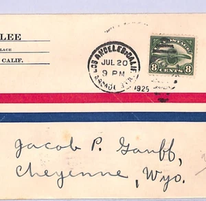 USA Air Mail 8c PROPELLER (#C4) Cover 1925 Los Angeles-Cheyenne Wyoming XA24 - Picture 1 of 12