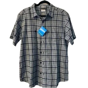 Columbia Mens blue green plaid short sleeve button down cotton shirt Size M - Picture 1 of 9