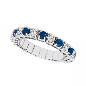 1.76 Carat Natural Diamond & Sapphire Stretch Eternity Band Ring 14K White Gold - Picture 1 of 1