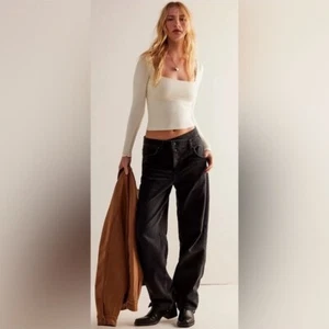 Jeans Free People Crossroads vita media slim gamba dritta larghi neri taglia 32 nuovi con etichette - Foto 1 di 7