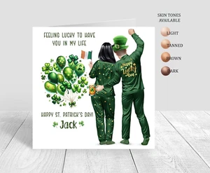 Personalised Couples St Patricks Day Card For Partner, Good Luck Clover 820 - Picture 1 of 9