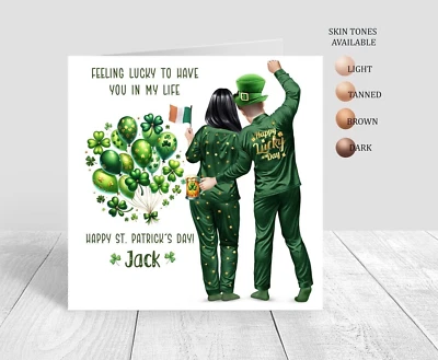 Personalised Couples St Patricks Day Card For Partner, Good Luck Clover 820 - Image 1 of 4