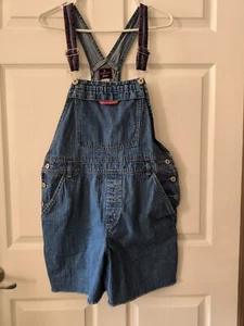 Vintage Overall Bum Equipment Y2K 90s Jeans Shorts Bib Size Large - Picture 1 of 6