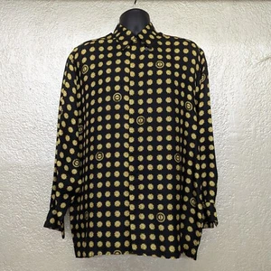 Vintage Men's VERSACE Classic V2 Black & Yellow Silk Sun Print Shirt Button Up M - Picture 1 of 12