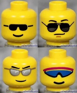 LEGO - 4x Male Heads Lot - Yellow Black Silver Blue Sunglasses Faces City Town - Picture 1 of 1