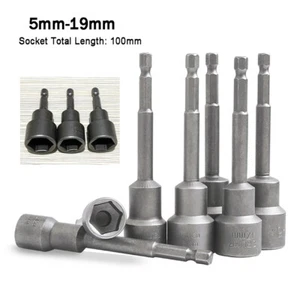 100mm Length Hex Nut Driver 5mm-19mm Metric Socket Impact Drill Bits 1/4" Shank - Picture 1 of 26