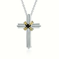 Cross Pendant Necklace Chain Real 925 Sterling Silver Filled Ladies Gold Design 