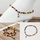 Multi-color Glass Beads Stretch Ankle Bracelet with Tibetan Silver Charm