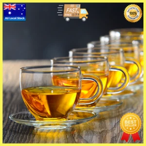 Pack of 6 High Quality Small Glass Tea Cup With Saucer Coffee Cup Tea Mug 120ml - Picture 1 of 12