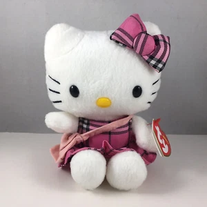 Ty Beanie Baby HELLO KITTY (Tartan Plaid with Bag) (6 inch) (UK Exclusive) MWMTs - Picture 1 of 9