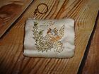 Coin Purse Key Ring Holder Ivory Satin Embroidered Asian Oriental Gold Purse