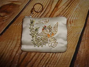 Portamonete Portachiavi Portachiavi Avorio Satino Ricamato Asiatico Orientale Borsa - Foto 1 di 2