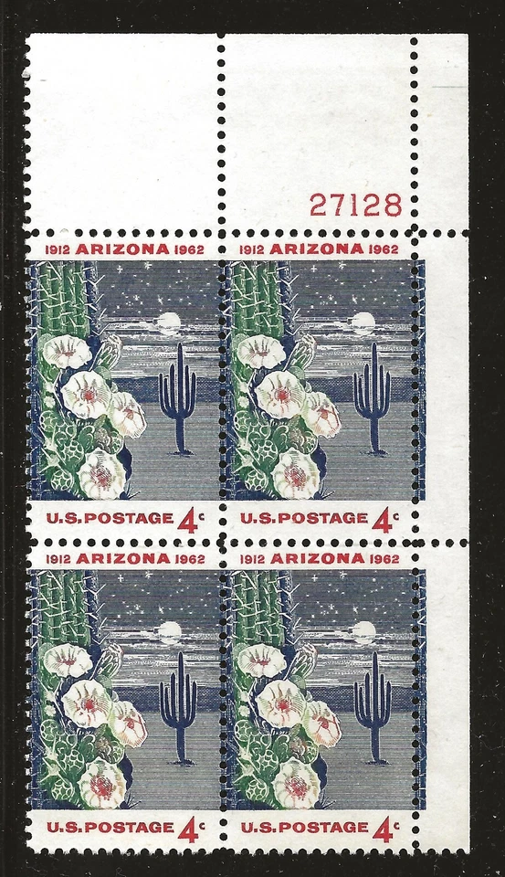 US Scott #1192, Plate Block #27128 1962 Arizona 4c FVF MNH Upper Right - Image 1 of 1
